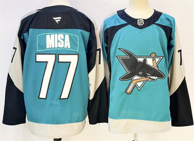 Men's Teal San Jose Sharks #77 Michael Misa 2025 Alternate Stitched Hockey Jersey